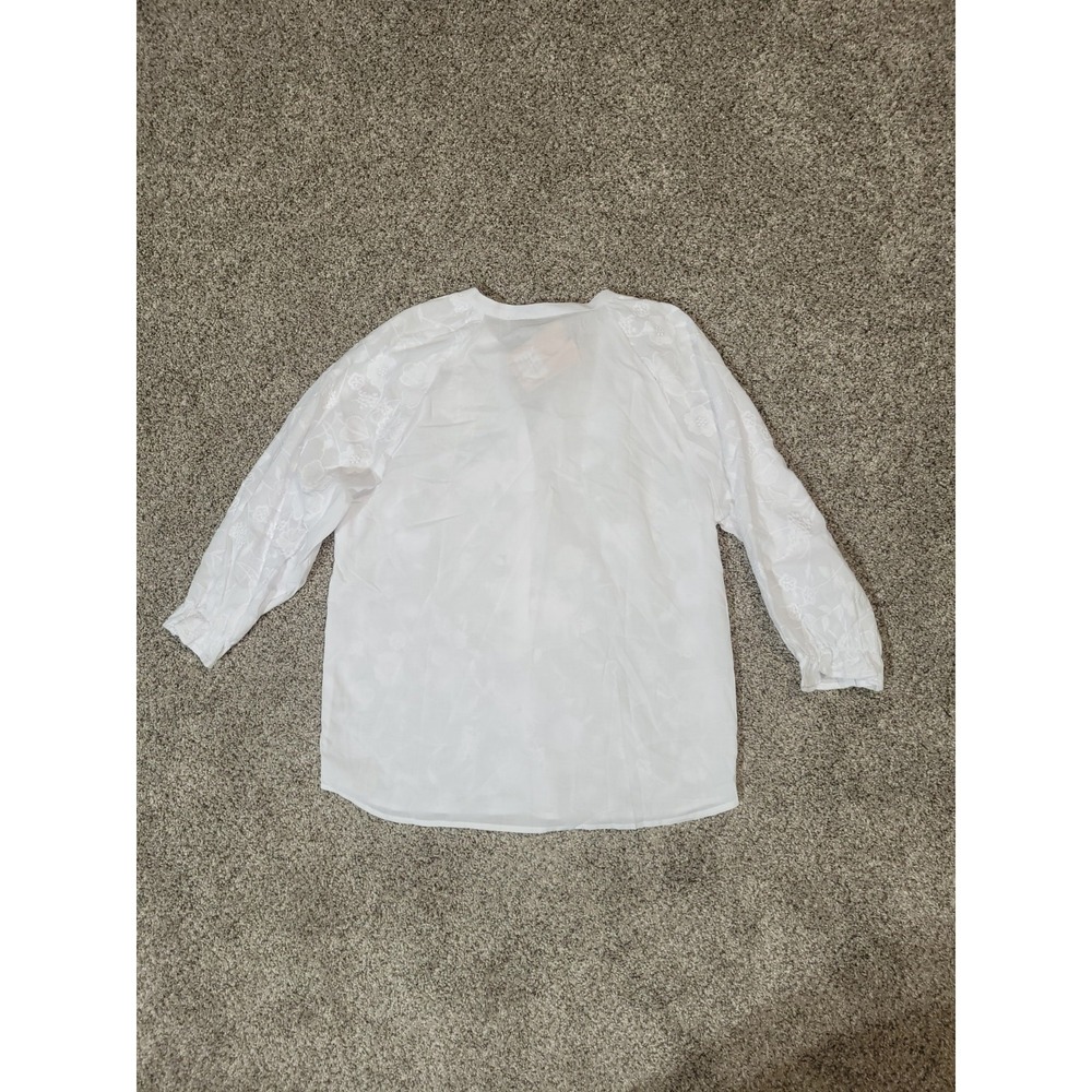 Hester Orchard Anthropologie Womens Small Embroidered Floral White Blouse Boho - Picture 9 of 13
